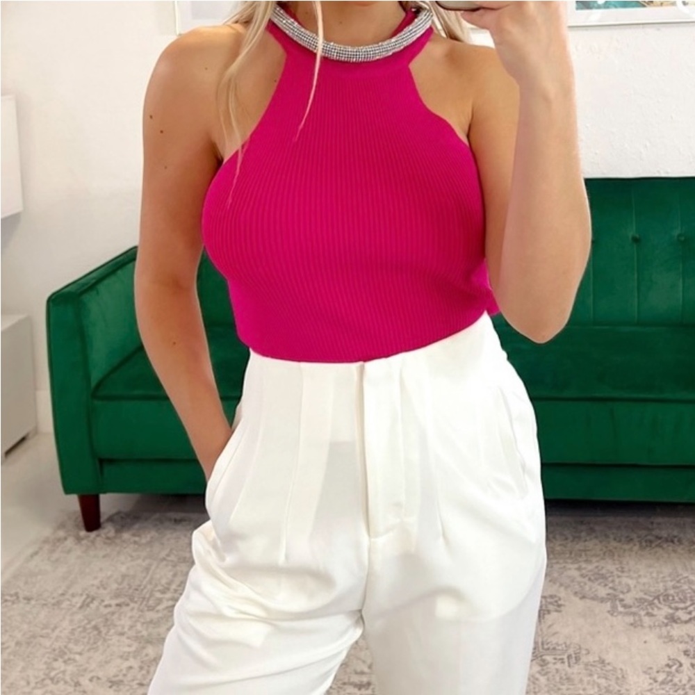 Beautiful Hot Pink Top
Rhinestone Collar